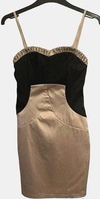 £15.99 • Buy EVA & LOLA Gold Black Jewelled Satin Look Cocktail Holiday Dress Size UK S(6)