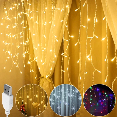 $13.49 • Buy 96LED USB LED Fairy String Lights Snowflake Light Window Curtain Christmas Decor