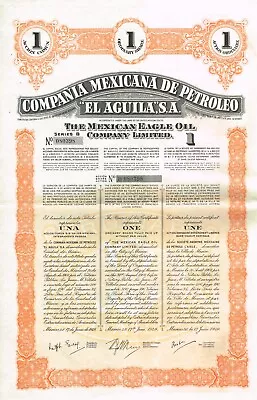 MEXICO MEXICAN EAGLE OIL COMPANY Stock Certificate/ Bond W/COUPONS • $21.99