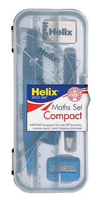 Helix Maths Geometry Set Compact With Compass Ruler Protractor Squares Sharpener • £3.60