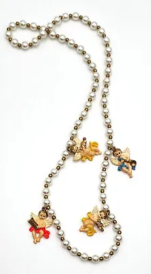 Mardi Gras Musical Cherubs Baby Angels Carnival Beads 23  Necklace Gold White • $15