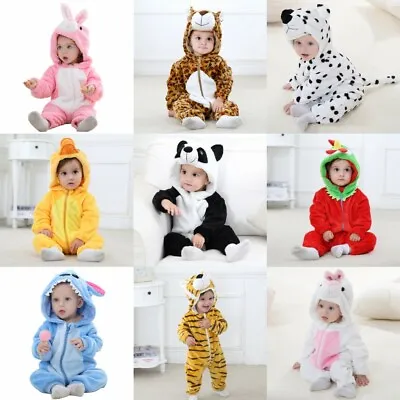  Kids Winter Warm Onsies 2in1 Toddlers Unisex Cute Hooded Baby Soft PJs UK Size • £14