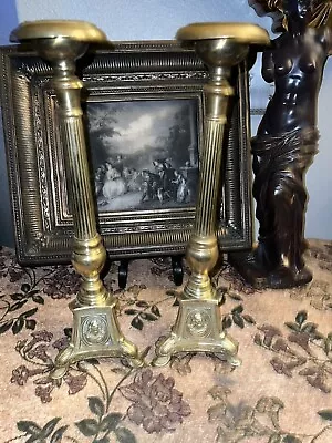 Pair Of Vintage Antique Victorian Style Altar Candlesticks With Figural Bases • $220