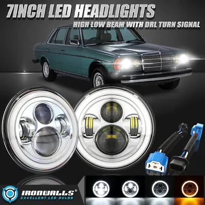 Pair 7  Chrome LED Headlights Hi-Lo DRL Lamp For Mercedes-Benz 300D 300CD 300TD • $60.99