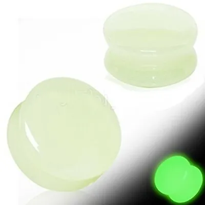 PAIR-Stone Moonstone Glow In The Dark Saddle Flare Ear Plugs 08mm/0 Gauge Bo • $10.99