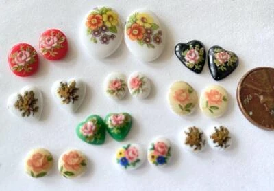 $10 • Buy Vintage Floral Limoges Glass Cabs Mix 20