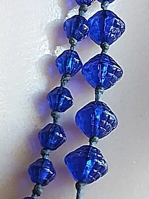 Long Flapper Bristol Blue Czech Glass Necklace Knotted Blue Cord Good Cond • $120