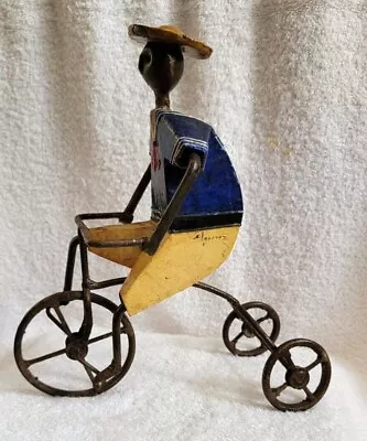 MANUEL FELGUEREZ VTG Metal Sculpture BOY ON TRICYCLE BIKE Original Rustic Art  • $79.99