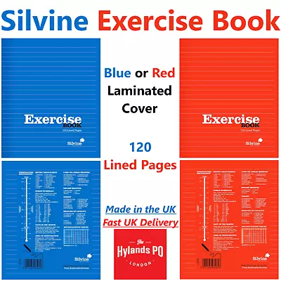 Exercise Book Silvine 120 Pages Lined 203mm X 165mm Red & Blue Covers • £2.99
