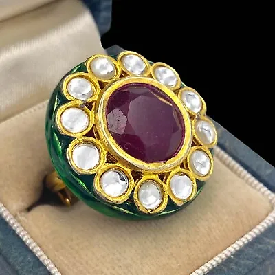 Antique Vintage Nouveau 14k Gold Plated Mughal Spinel Wedding Ring Sz 5.5 13.2g • $150