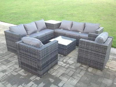 8 Seater Grey Rattan Corner Sofa Chair Table Outdoor Garden Furniture Patio Set • £899