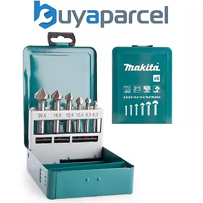 Makita D-42204 Countersink 6 Piece Drill Bit Set Metal Case 6.3 - 20.5mm M3 M10 • £38.99