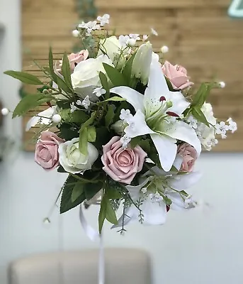 Wedding Flower Bouquet Vintage Rose Lily Display Bride Bridesmaid Bridal • £90