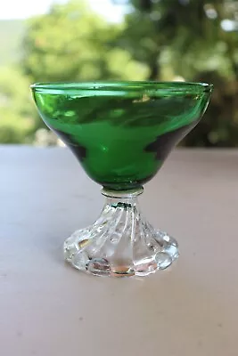 Vintage Anchor Hocking Green Glass Dessert Dish- Beaded Pedestal 3 7/8  Tall • $15.95