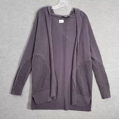Simply Vera Wang Women Sweater Large Gray Cardigan Mid Length Open Front Hooded • $13.91