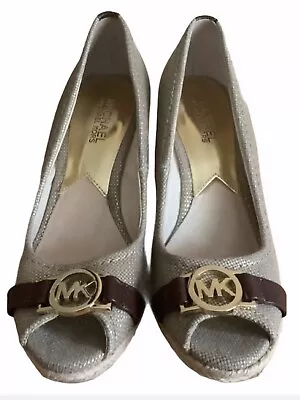 Michael Kors Meg Peep Toe Wedge Espadrille Shoes Heels Cabana Size 7 • $23.99