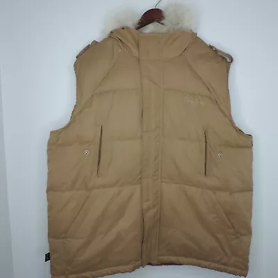 Sean John Beige Fur Lined Mens Size XL Zip Up Vest Jacket Puffer Y2K Coyote • $29.55