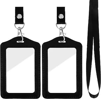 2 Pack Badge Holder Leather Double Sided ID Badge Holder With Lanyard Vertical L • $8.88