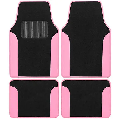 $24.90 • Buy Black & Pink 2-Tone Vinyl Auto Floor Mats Liners Heavy Duty For Car 4pc Set