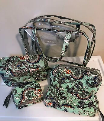 Vera Bradley 4 Piece Travel Cosmetic Case And Pill Case Fan Flowers See Full Dis • $22