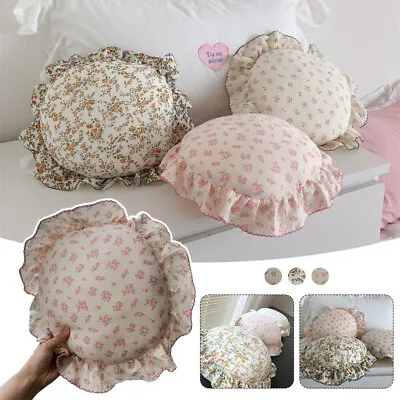 Country Style  Floral Round Pillows With Ruffles Bedding Pillows Cushions • £18.95