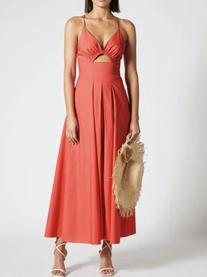 $280 • Buy Scanlan Theodore Cotton Strappy Dress Vermillion 6