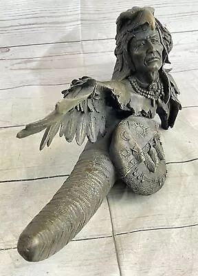 Rare Indian Native American Art Chief Eagle Bust Bronze Marble Statue Bust Sale • $234.50
