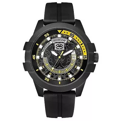  Marc Ecko Men E-GO Date Blk/Yellow Dial Watch E12583G3 • $89.95