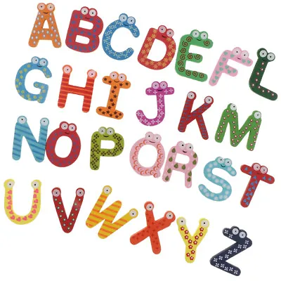 26pcs English A-Z Wooden Magnetic Letters Cartoon Fridge Magnet Learning Toy • £7.20