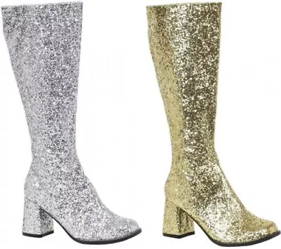 Ladies Womens Fancy Dress Party Glitter Go Go Knee High Boots 60s 70s Retro  • £44.99