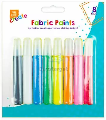 🎨8 Pack Fabric Paints Pens Permanent T-shirt Clothes Designs Assorted Colours • £2.95