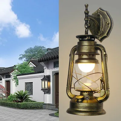 E27 Outdoor Vintage Antique Rustic Lantern Lamp Retro Wall Sconce Light Fixture • £25.62