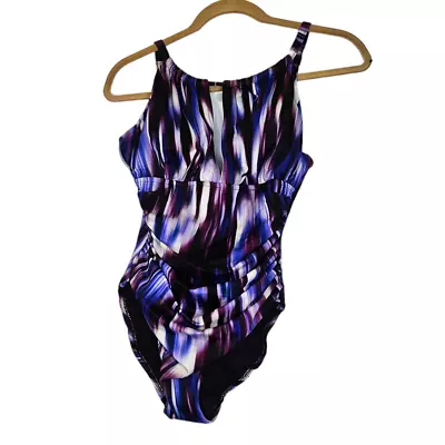 Magicsuit 8 Woodstock Katrina One Piece Slimming Swimsuit Cut Out Blue Purple  • $33.75