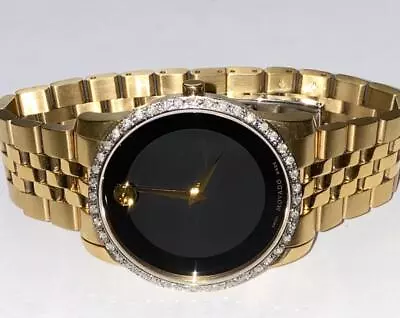 Movado Mens Museum Gold Tone Black Dial Diamond Watch • $420