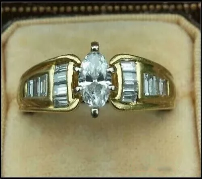 Vintage Wedding Ring 14K Yellow Gold Over 2 Ct Marquise Cut Lab Created Diamond • $102.70
