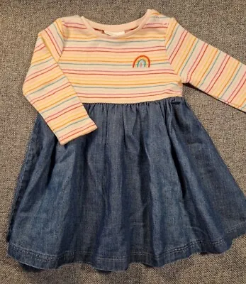 Next Baby Girls Stripe Denim Dress 0-3 Months Blue Rainbow (377) • £3.50