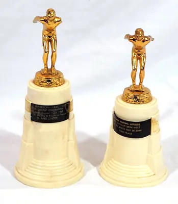 Lot Of 2 Vintage Art Deco Swim Trophy Bakelite W/ Metal Topper Swimmer Award • $62