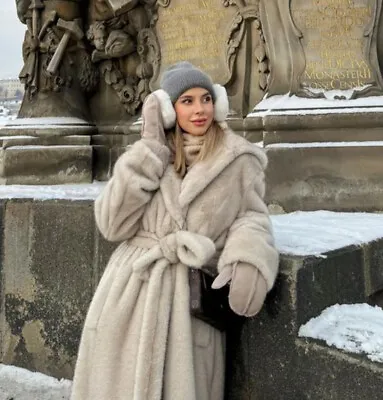Zara Faux Fur Coat With Hood Ecru Belted Long New Fw24 Sizes Xs-xl Ref. 4360/251 • $189.43