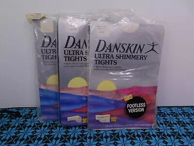Lot Of 3 NEW Vintage 80s Danskin Ultra Shimmery Tights Size C/D Black & 2 White • $30