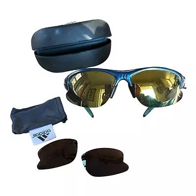 Adidas Golf Sunglasses Sport A132 6054 S Blue/Green Case W/ Xtra Brn Lenses Bag • $122.82