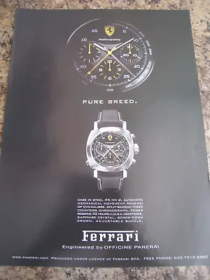 Ferrari Officine Panerai Watch Chronograph Pure Breed  Advert A4 File 13 • £1.99