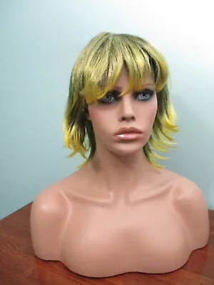 6  - 8  Neon Yellow And Black FEATHERED Costume Cosplay Party SHAG Wig • $18.99