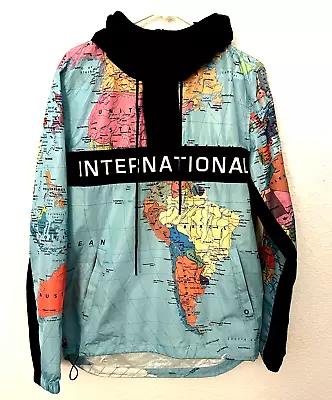 Hudson Outerwear International World Map Windbreaker Jacket Hooded  Size Medium • $29