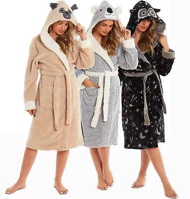 £14.95 • Buy Ladies New Animal Snuggle Fluffy Dressing Gown / 1onesie1 Soft And Cosy Hooded