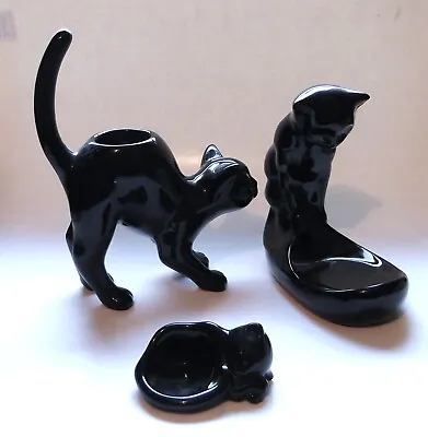 PartyLite Black Cat Tealight Candle Holder Set Kitty Katty Lot Set Of 3 Gold Eye • $67.36