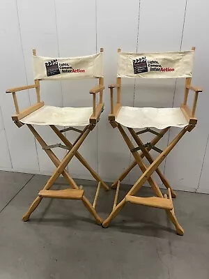 Set 2 Vintage Gold Medal Directors Folding Commander Wood Movie Canvas Chairs • $119.99