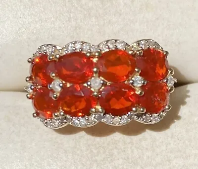 Orange Red Mexican Fire Opal Diamond Ring 14k Gold • £485.59