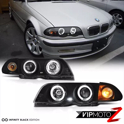 99-01 BMW E46 320/323/325/328/330 4DR Sedan Black Dual Halo Projector Head Lamp • $164.92