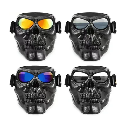 Motorcycle Face Shield Helmet Skull Mask Goggles Dust-proof Black White • $21.99
