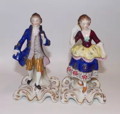 Pair Samson Chelsea Small Hand Painted Porcelain Figures Gold Anchor Mark A/F • £22